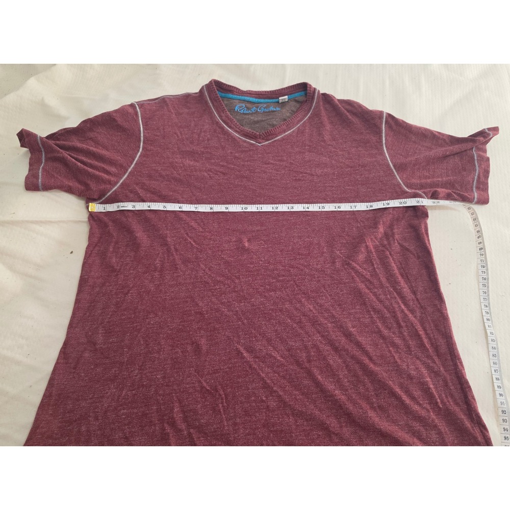 Robert Graham Mens XL V-Neck T-Shirt Burgundy Heather Short‎ Sleeve Classic Fit